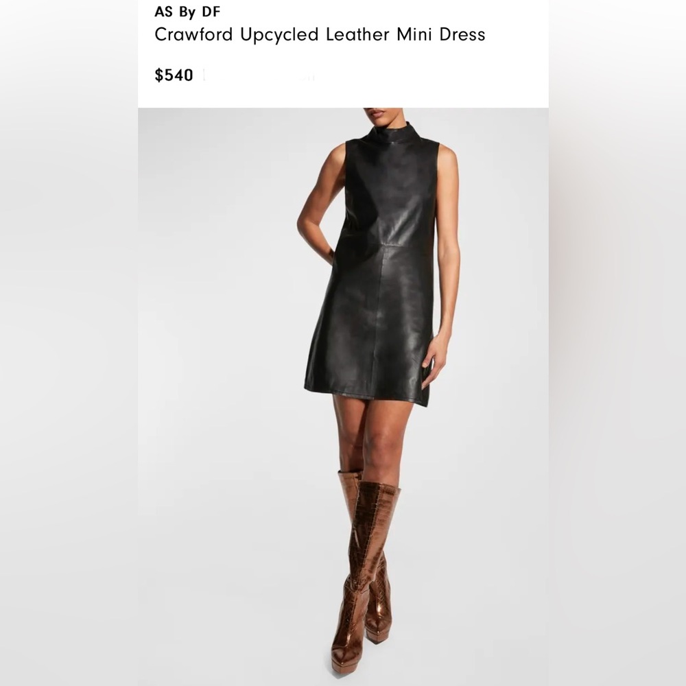 NWOT! AS By DF Crawford Upcycled Leather Mock Neck Mini Dress In Black Sz S $540
